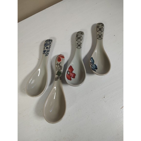 Asian Soup Spoons, Floral Design, Ramen Spoons, Perfect Depth, Lot of 4 - Picture 7 of 11